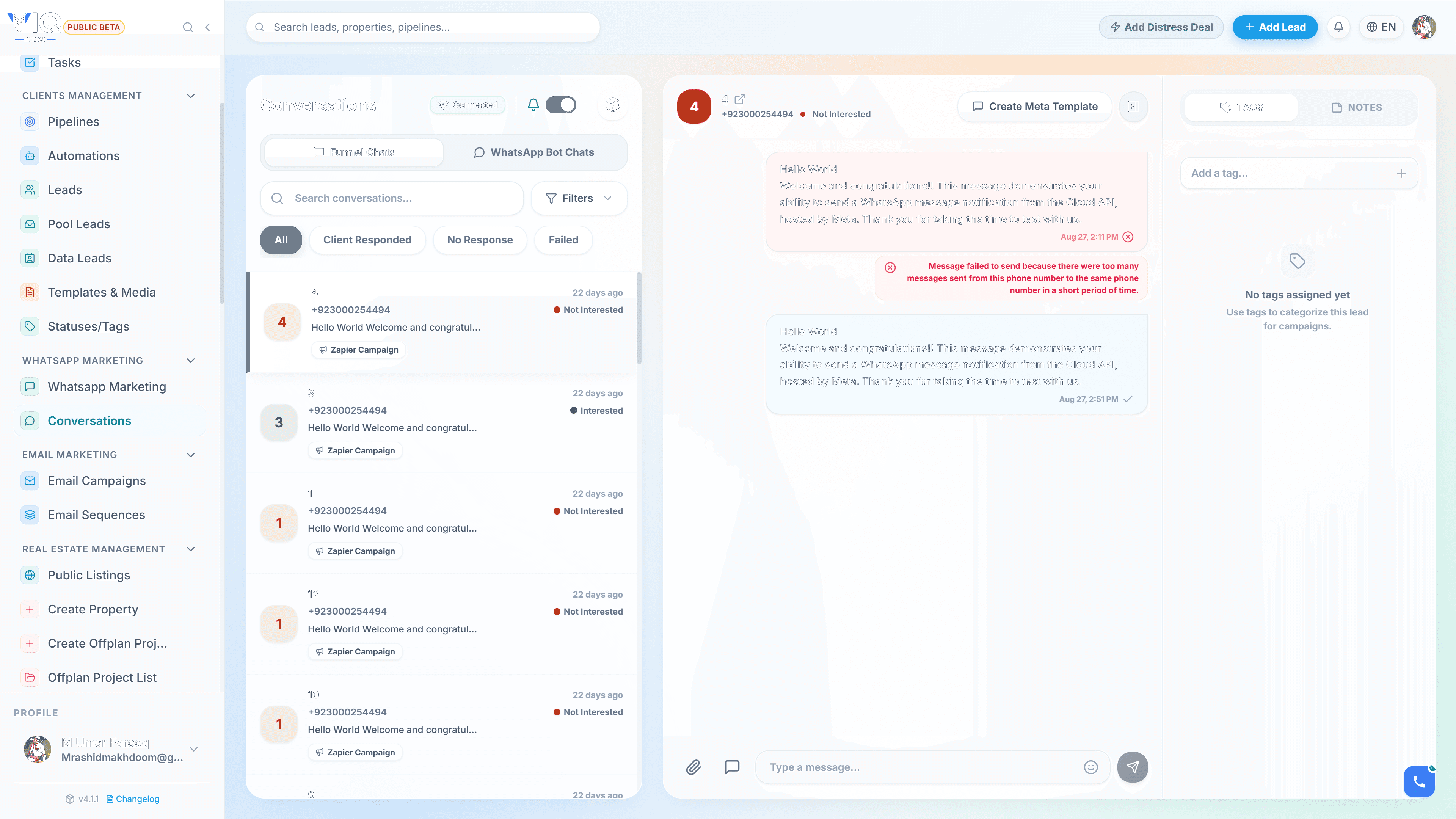 VIQ CRM WhatsApp and conversation inbox