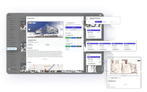 VIQ CRM project details, floor plans, and unit cards