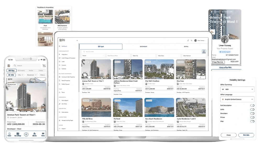 VIQ CRM off-plan listings on laptop and phone