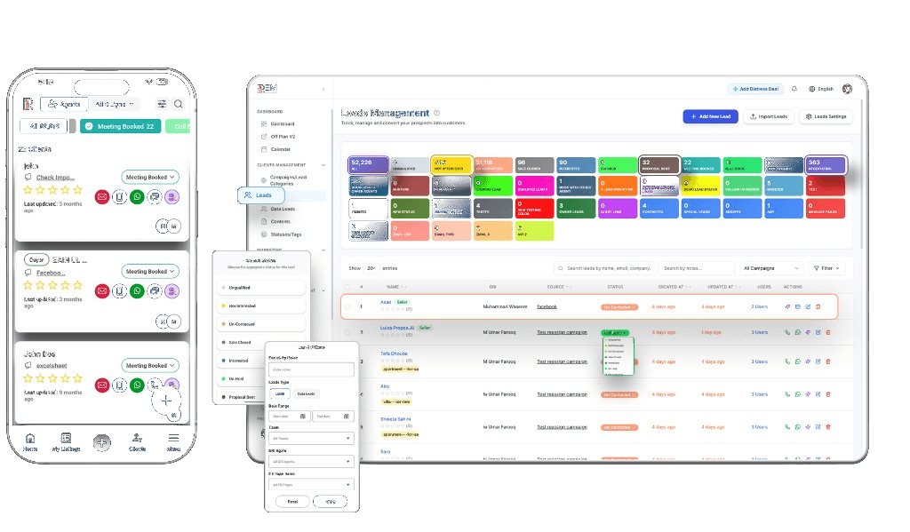 VIQ CRM lead management on mobile and desktop