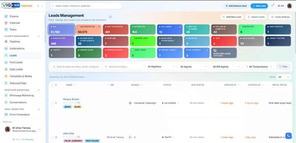 VIQ CRM desktop dashboard
