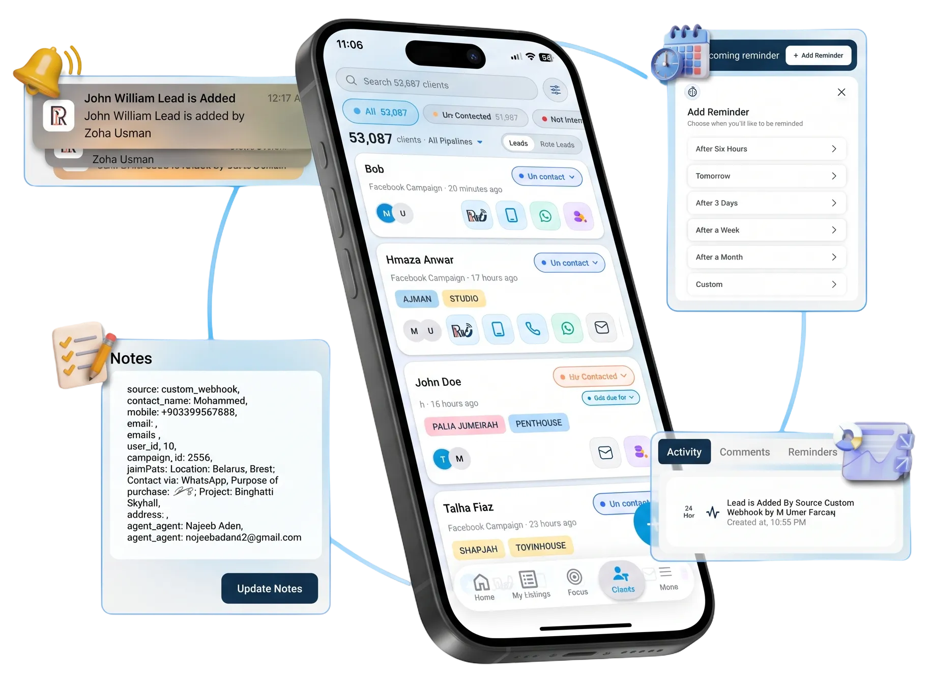 VIQ CRM lead management on mobile and desktop