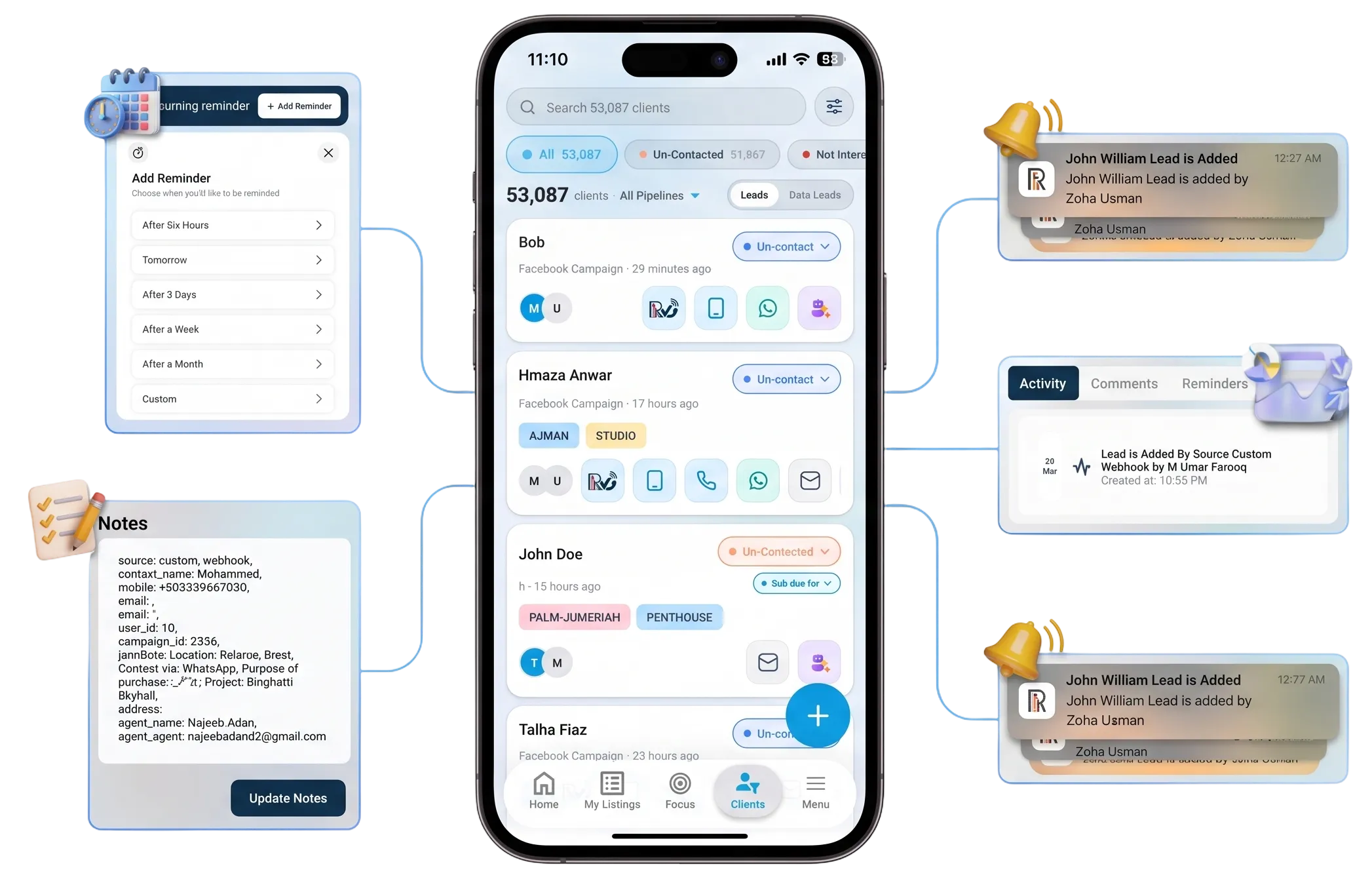 VIQ CRM conversations and follow-up on mobile