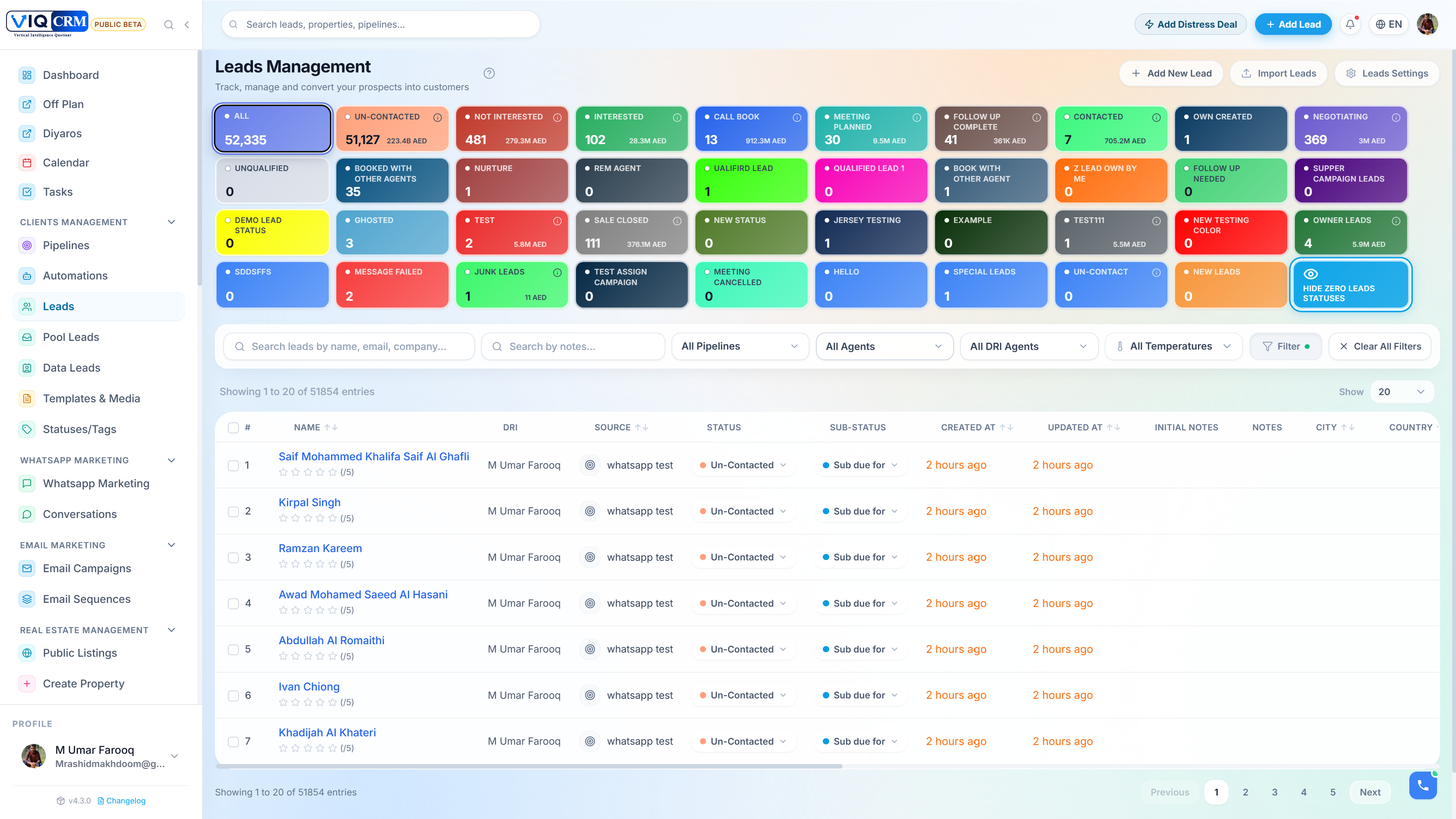 VIQ CRM leads list